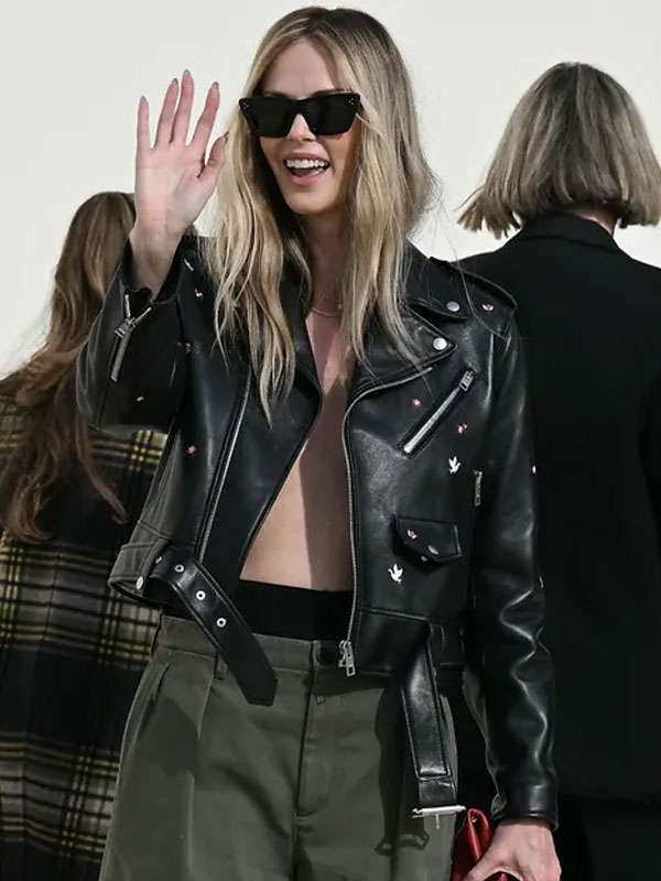 Charlize Theron Dior Fashion Show Black Leather Jacket