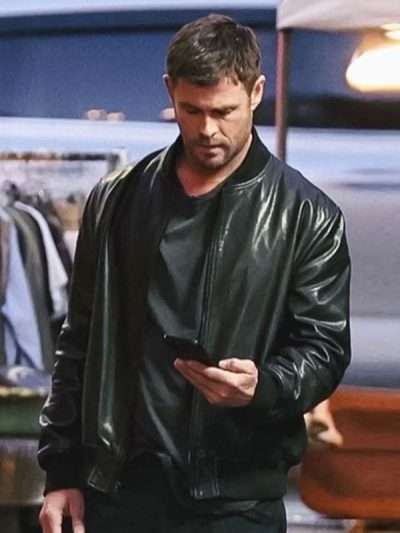 Crime 101 2026 Chris Hemsworth Black Bomber Leather Jacket