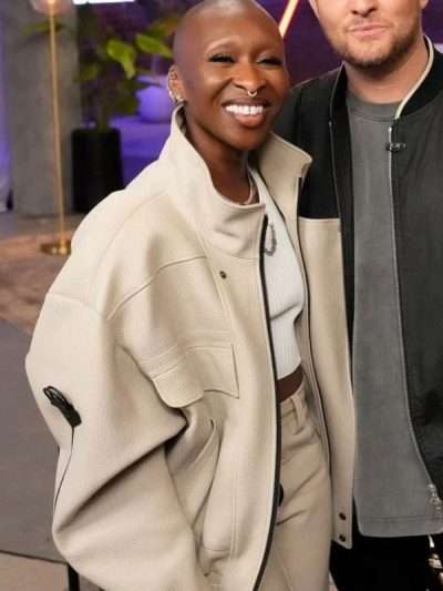 Cynthia Erivo Access Hollywood 2025 Ivory Leather Jacket