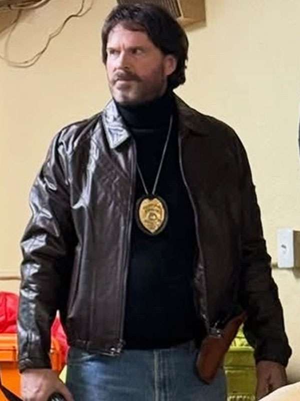 Cary Elwes Movie Dead Man’s Wire 2025 Michael Grable Brown Leather Jacket