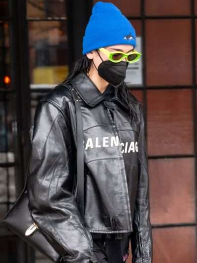 Dua Lipa New York City Balenciaga Black Leather Jacket