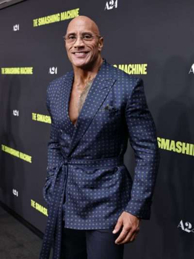 Dwayne Johnson The Smashing Machine Blue Satin Blazer