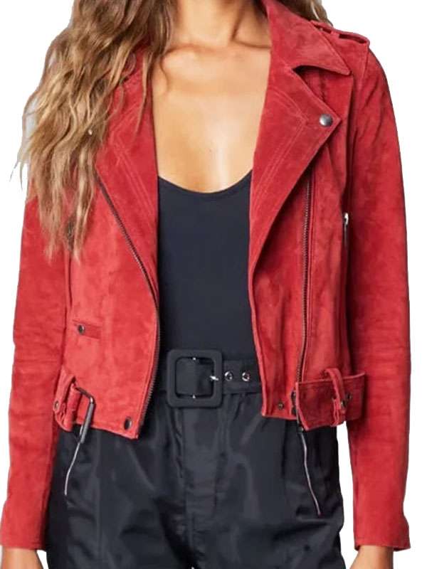 Electric Bloom Maggie Deetz Red Suede Leather Jacket