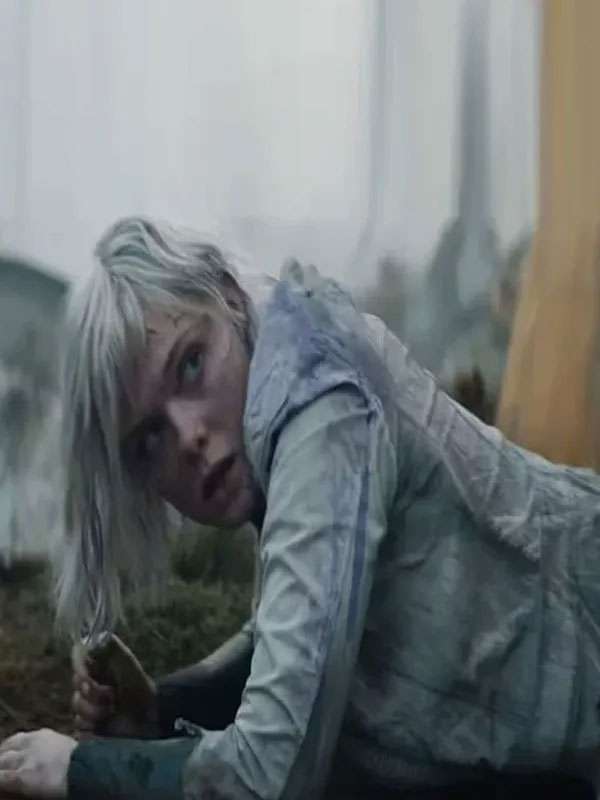 Elle Fanning Predator Badlands White Leather Jacket