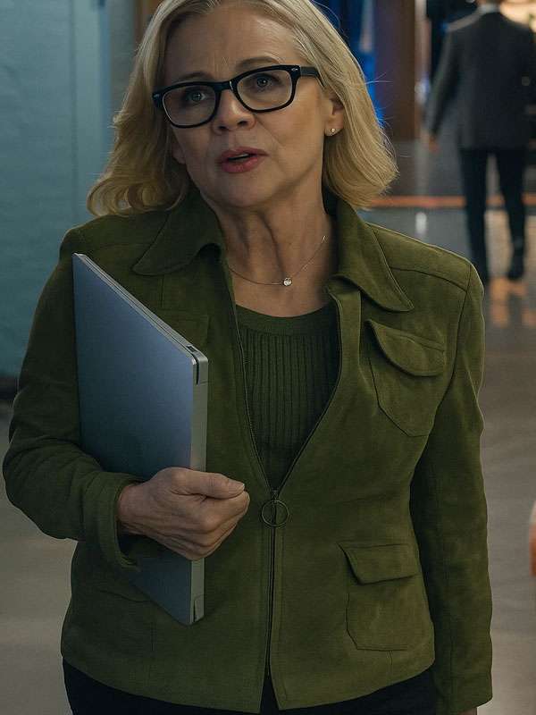 Elsbeth S03 Amy Sedaris Green Suede Leather Jacket