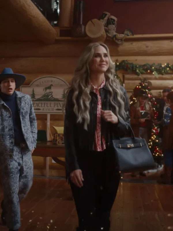 Fiona Gubelmann A Royal Montana Christmas 2025 Black Fringe Leather Jacket