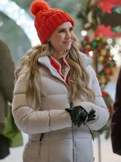 Fiona Gubelmann A Royal Montana Christmas White Puffer Coat