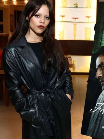 Jenna Ortega Frankenstein Screening Black Leather Coat