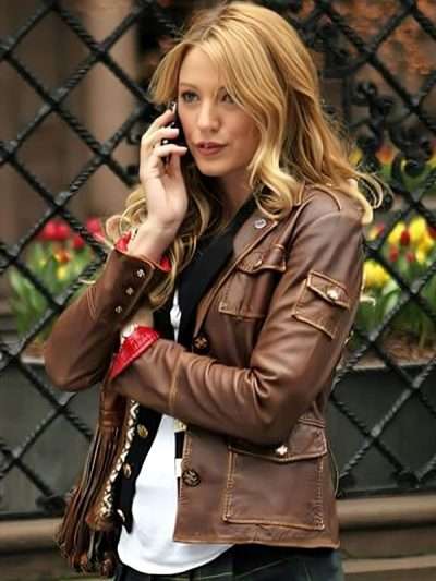 Gossip Girl Serena van der Woodsen Brown Leather Jacket