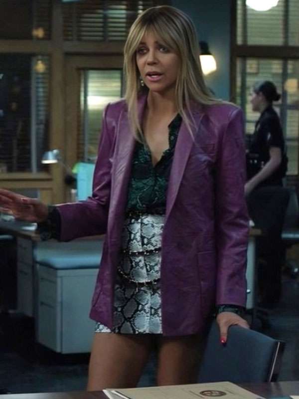 High Potential 2025 Morgan Gillory Purple Leather Blazer