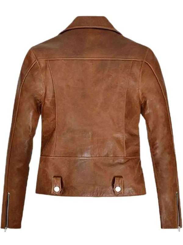 Kylie Jenner Dinner Night Brown Leather Biker Jacket