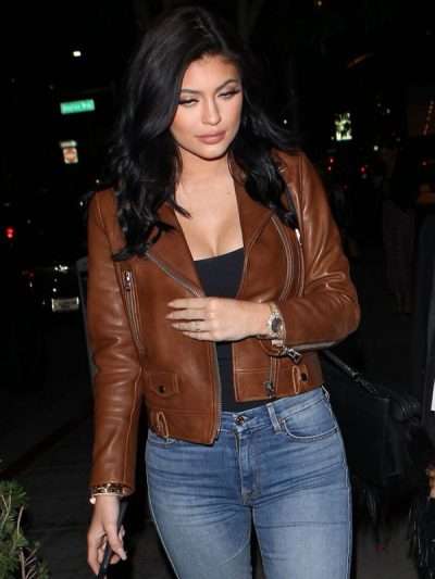 Kylie Jenner Brown Leather Biker Jacket