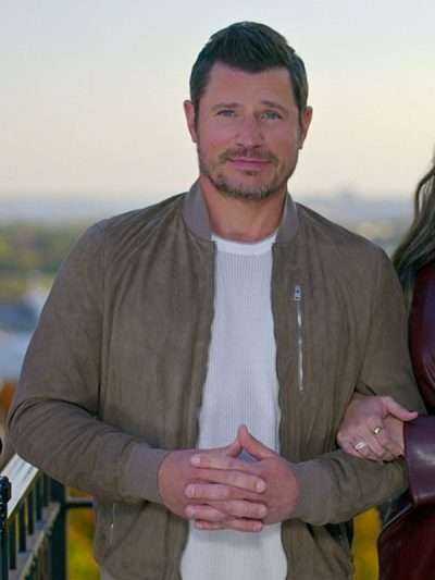 Love Is Blind 2025 Nick Lachey Brown Suede Bomber Leather Jacket