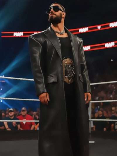 Seth Rollins Black Leather Coat