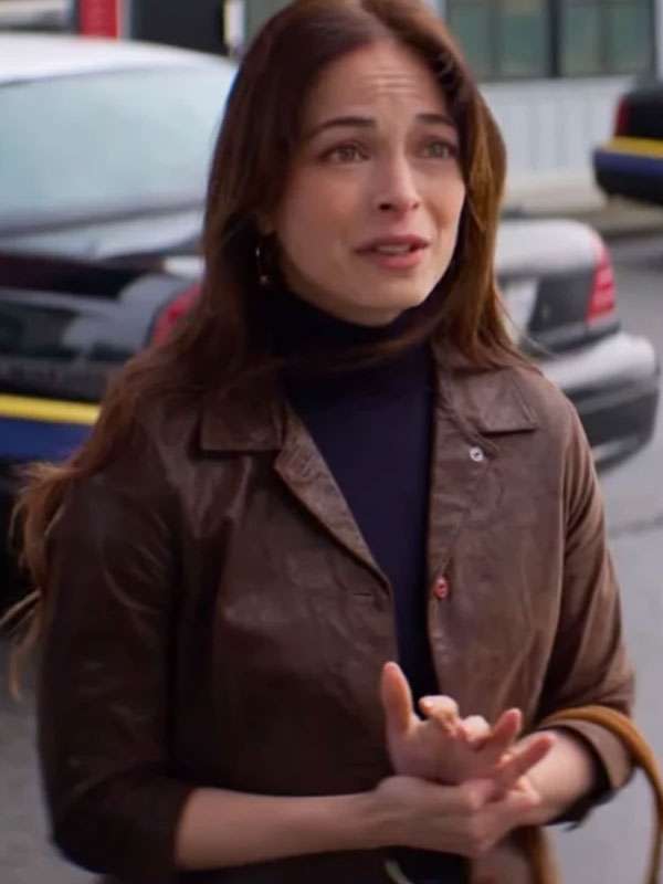 Kristin Kreuk Murder in a Small Town Brown Leather Jacket