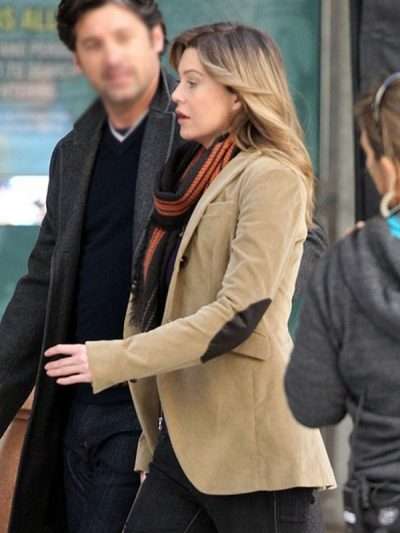 Los Angeles Street Style Ellen Pompeo Brown Suede Blazer