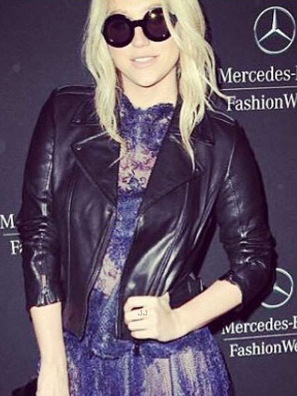 New York Fashion Week Show Kesha Black Leather Jacket