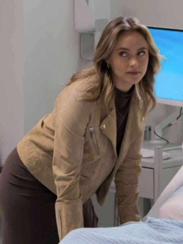 Neighbours 2025 Krista Tanaka Brown Suede Leather Jacket