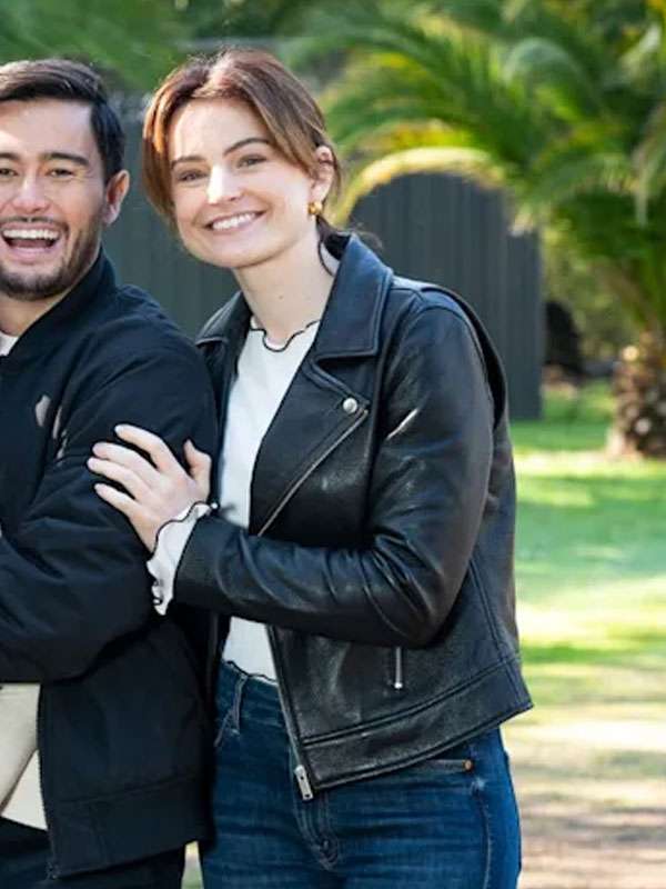 Neighbours Nicolette Stone Black Leather Jacket