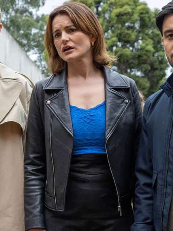 Neighbours Nicolette Stone Black Biker Leather Jacket