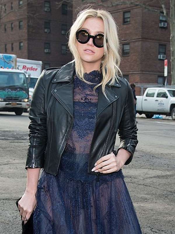 New York Fashion Week Kesha Black Leather Jacket