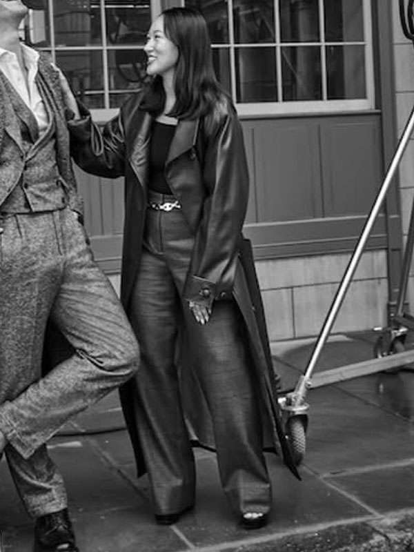 TV Series Bridgerton S04 Sophie Baek Burgundy Leather Trench Coat