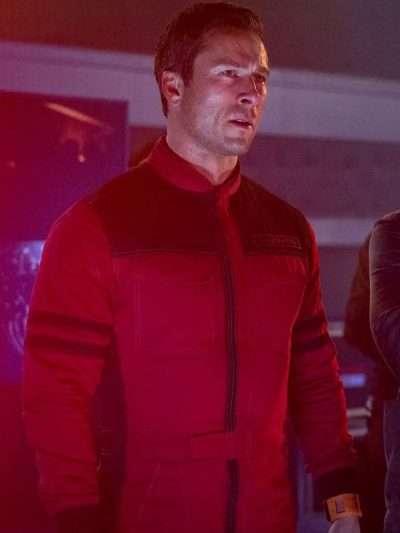 The Running Man 2025 Glen Powell Red and Black Jacket