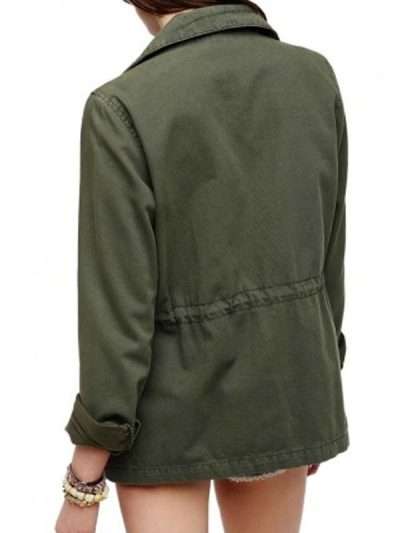 Women 4 Pocket Military Green Cotton Jacket