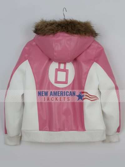 8 Ball Pink Leather Hooded Jacket