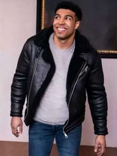12 Dates of Christmas Chad Savage Black Shearling Jacket