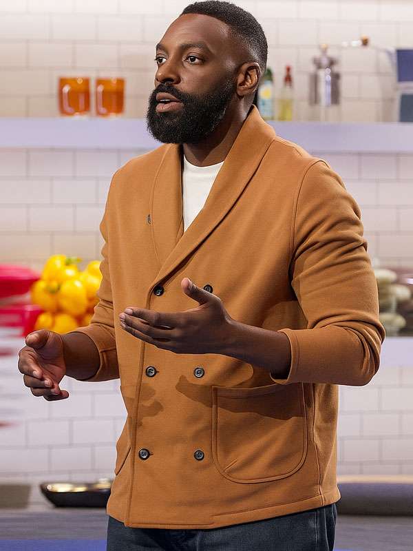 TV Series Alex Vs. America Eric Adjepong Brown Wool Peacoat