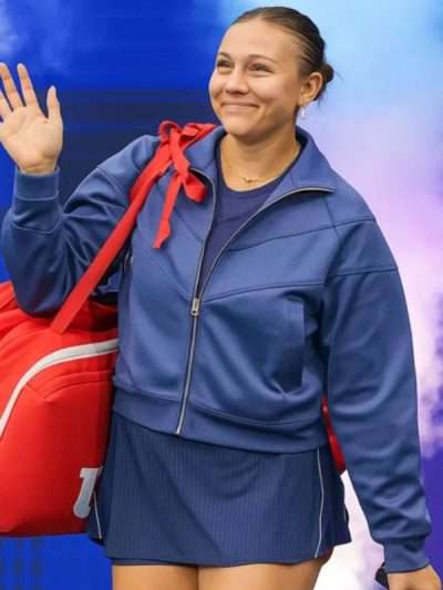 American Tennis Player Amanda Anisimova Blue Bomber Jacket