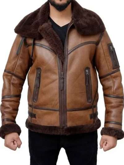 Men Brown Leather Aviator Jacket