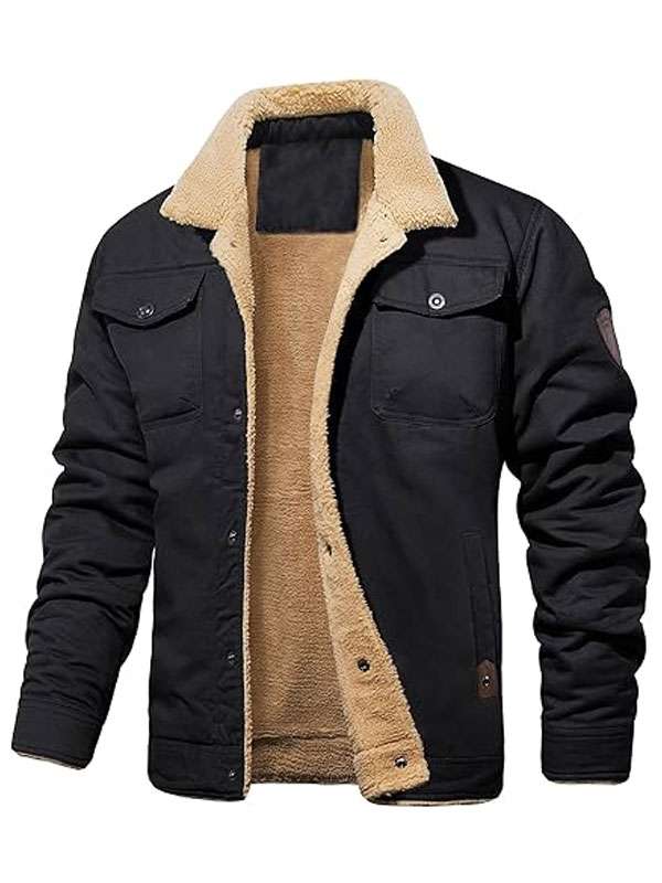 Men Stylish Black Sherpa Trucker Jacket