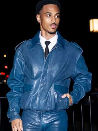 Keith Powers CFDA 2025 Blue Leather Jacket