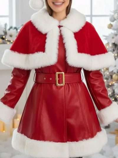 Women Christmas with White Fur Trim Costume