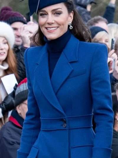 Christmas Day Service Kate Middleton Blue Wool Coat