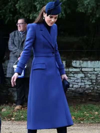 Kate Middleton Christmas Day Church Service Blue Wool Coat
