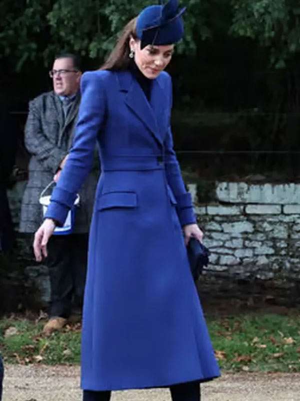 Kate Middleton Christmas Day Church Service Blue Wool Coat