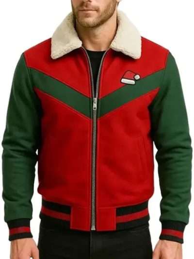 Red and Green Christmas Varsity Jacket