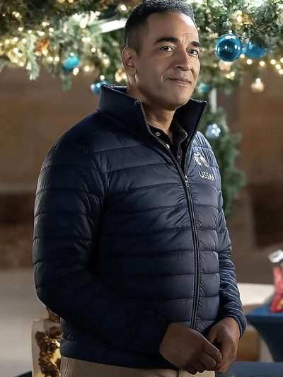 USAA Rep Christmas on Duty 2025 Blue Puffer Jacket