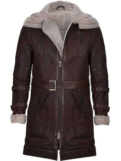 External Material: Real Leather Inner Lining: Shearling Lining Front: Zipper Closure Collar: Shearling Collar Color: Brown Pockets: Four at Front and Two Inside Sleeves: Full-length Sleeves