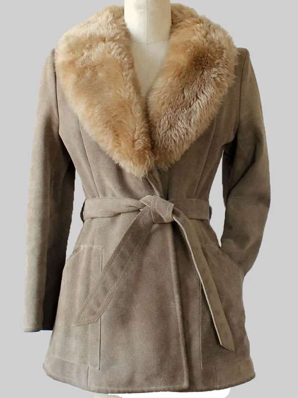 Daddy Issues Aimee Lou Wood Shearling Brown Suede Leather Coat