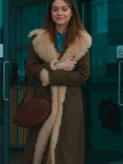 Daddy Issues S02 Aimee Lou Wood Shearling Brown Leather Trench Coat