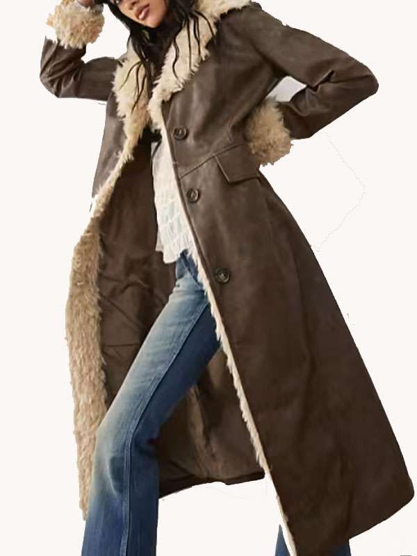 Daddy Issues S02 Aimee Lou Wood Shearling Brown Leather Coat