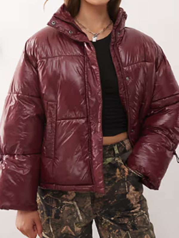 Daddy Issues S02 Taj Atwal Burgundy Puffer Jacket