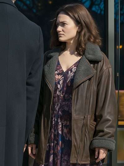 Ella McCay 2025 Emma Mackey Brown Leather Jacket