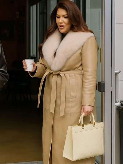 Emily Simpson Fur Biege Leather Coat
