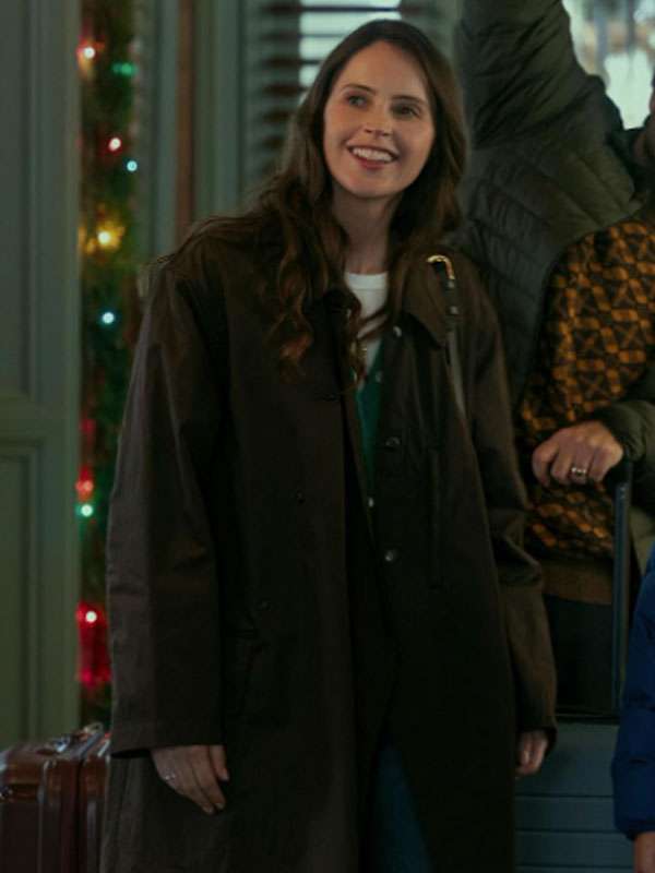 Felicity Jones Oh What Fun 2025 Trench Coat