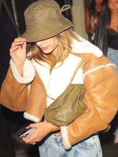 Hailey Bieber Brown Shearling Jacket
